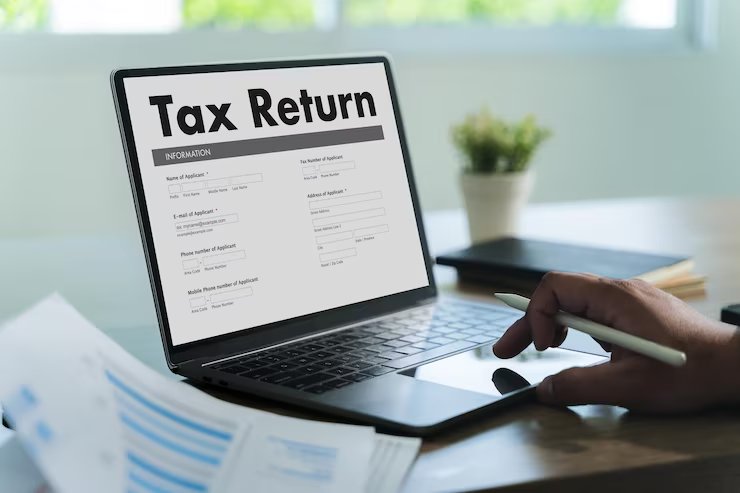 Filing a tax return on a laptop